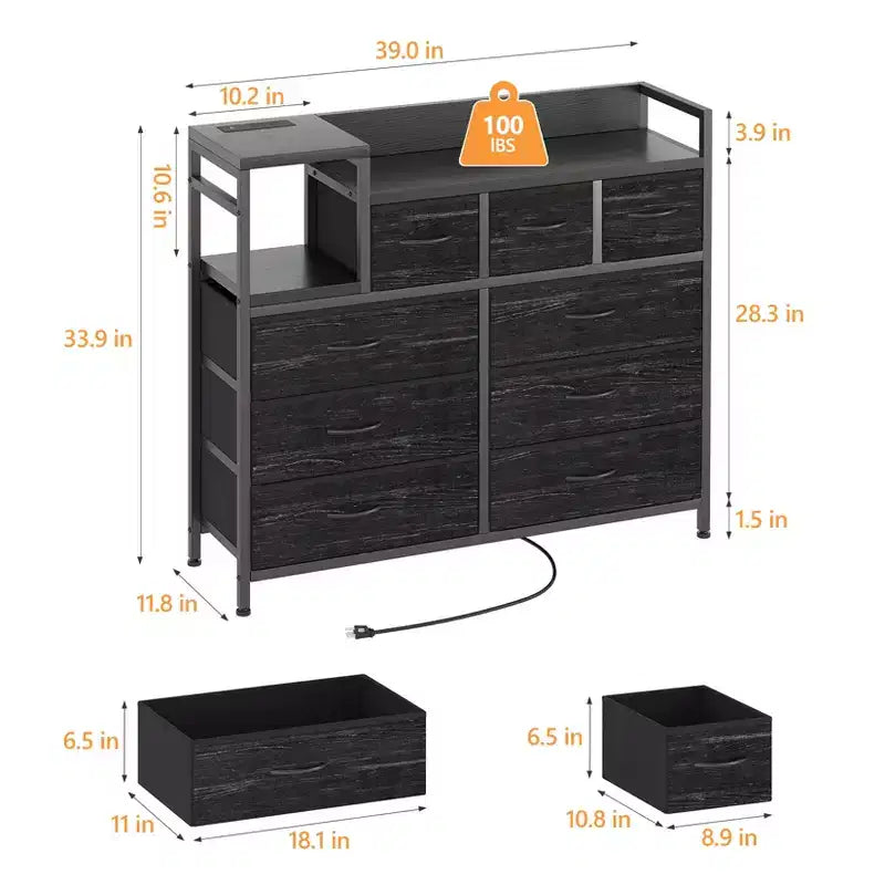 39Commode de 9 tiroirs en métal et tissu de style ferme pour chambre à coucher, placard, salon, appartement,