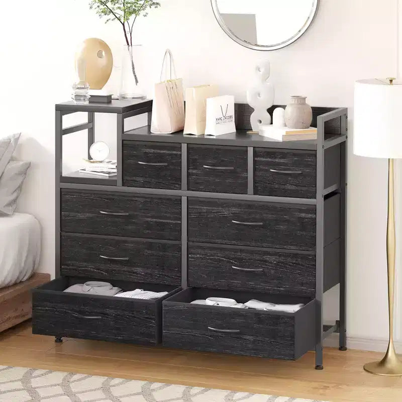 39Commode de 9 tiroirs en métal et tissu de style ferme pour chambre à coucher, placard, salon, appartement,