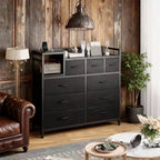 39Commode de 9 tiroirs en métal et tissu de style ferme pour chambre à coucher, placard, salon, appartement,