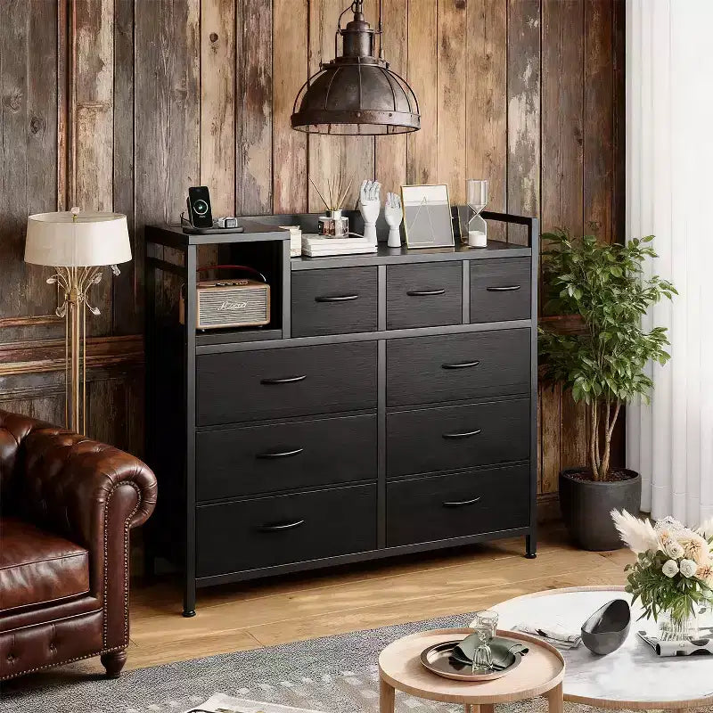 39Commode de 9 tiroirs en métal et tissu de style ferme pour chambre à coucher, placard, salon, appartement,