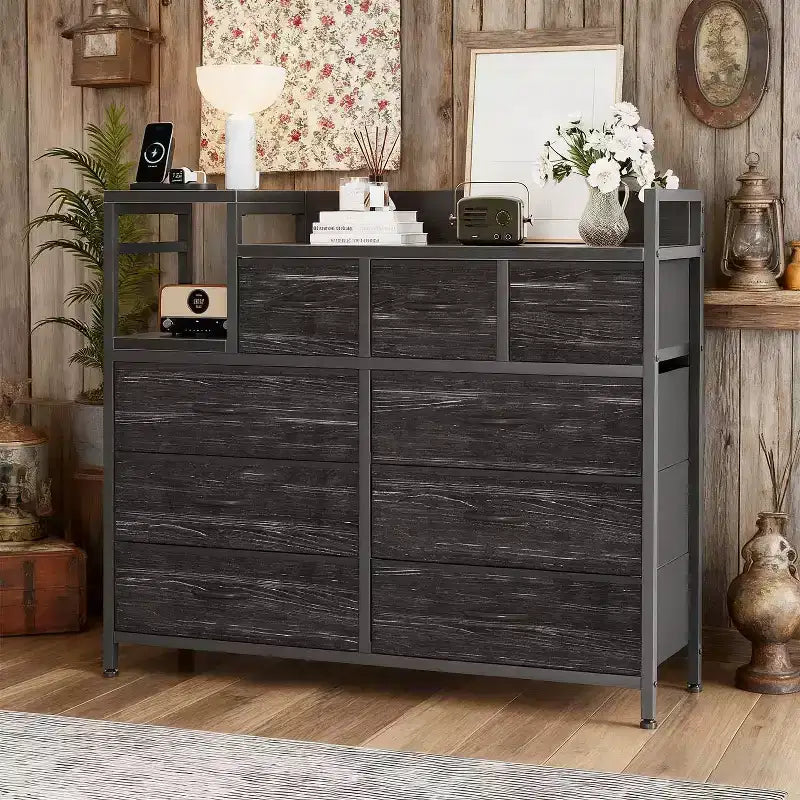 39Metal Fabric Farmhouse 9 Drawer Dresser for Bedroom, Closet, Living Room, Apartment,