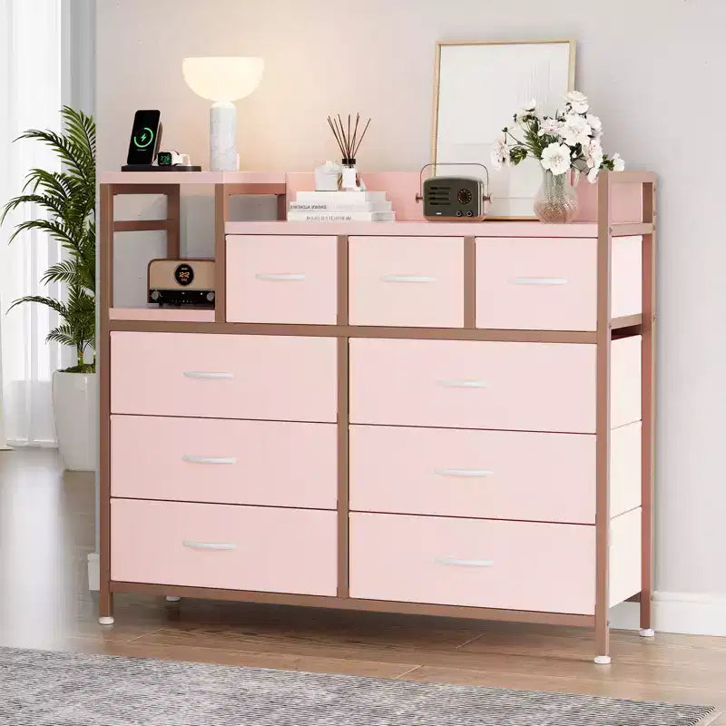 39Commode de 9 tiroirs en métal et tissu de style ferme pour chambre à coucher, placard, salon, appartement,