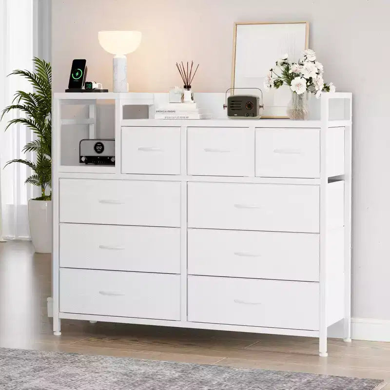 39Commode de 9 tiroirs en métal et tissu de style ferme pour chambre à coucher, placard, salon, appartement,