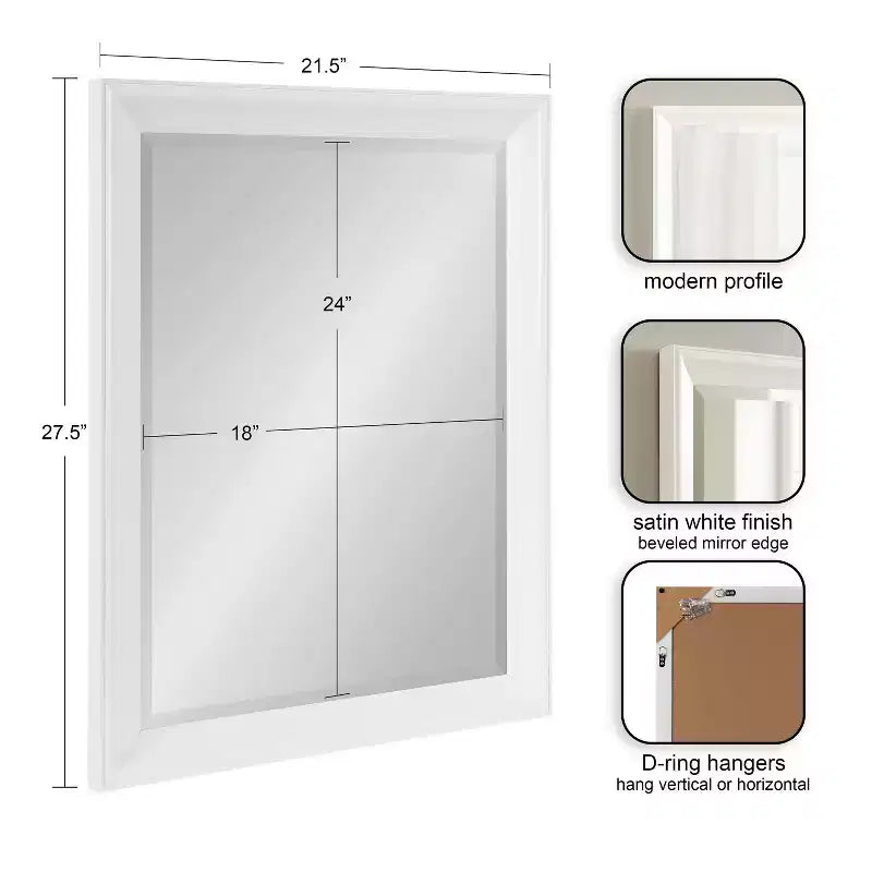Miroir mural de salle de bain rectangulaire Kalla - Cadre blanc mat, 21,5"x27,5"
