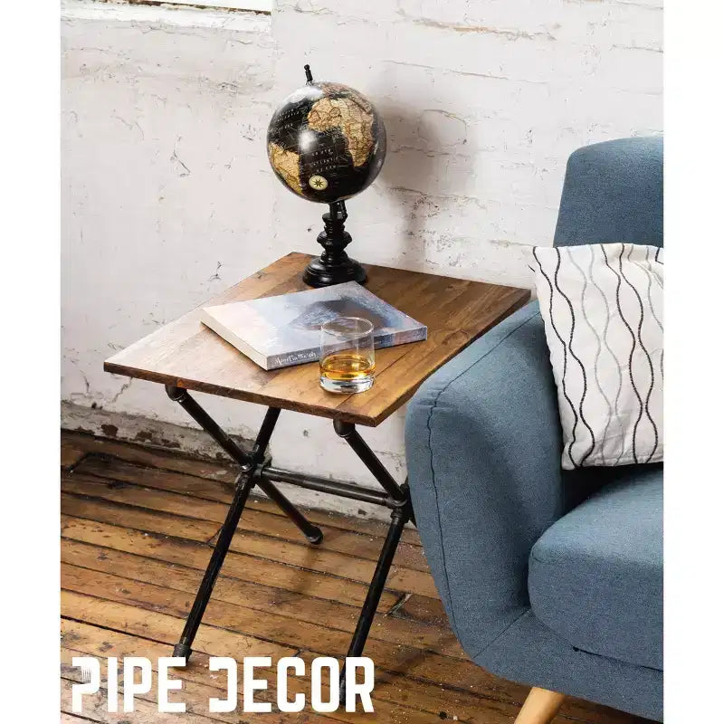 Table d'appoint industrielle Criss Cross - Style campagne, acier et pin, noire