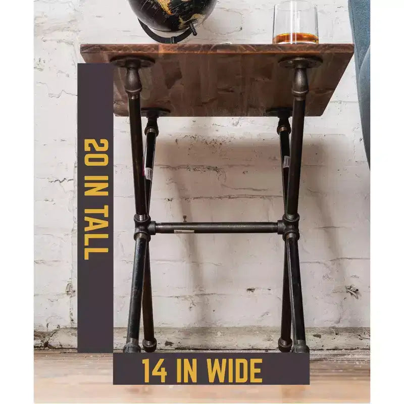 Table d'appoint industrielle Criss Cross - Style campagne, acier et pin, noire