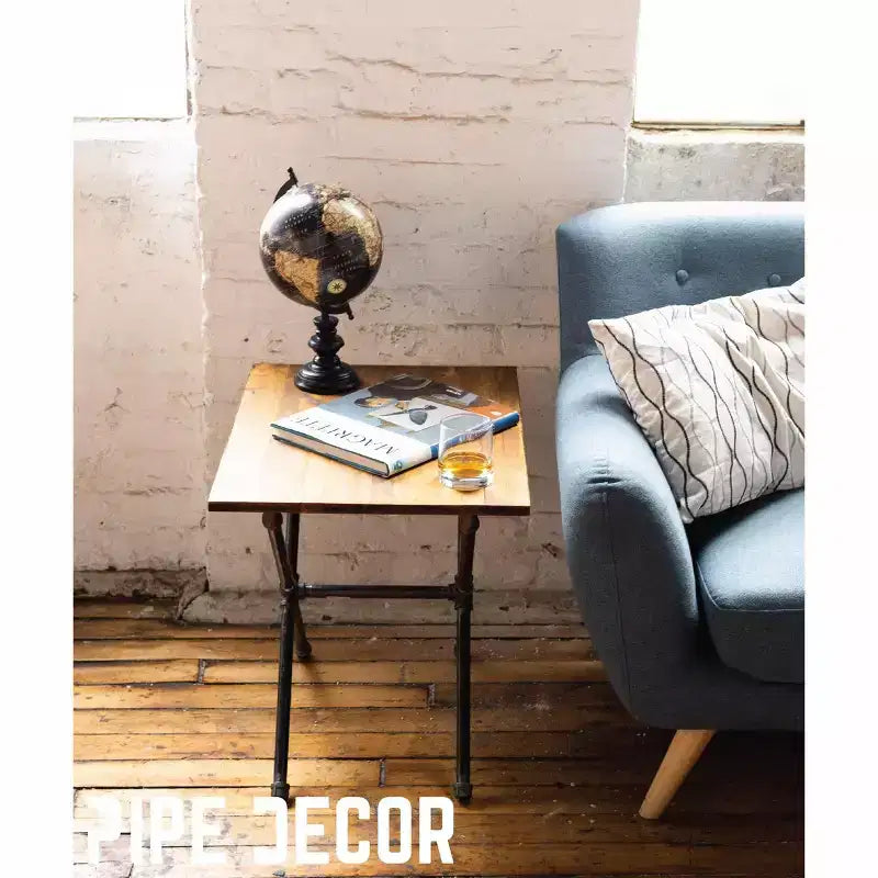 Table d'appoint industrielle Criss Cross - Style campagne, acier et pin, noire