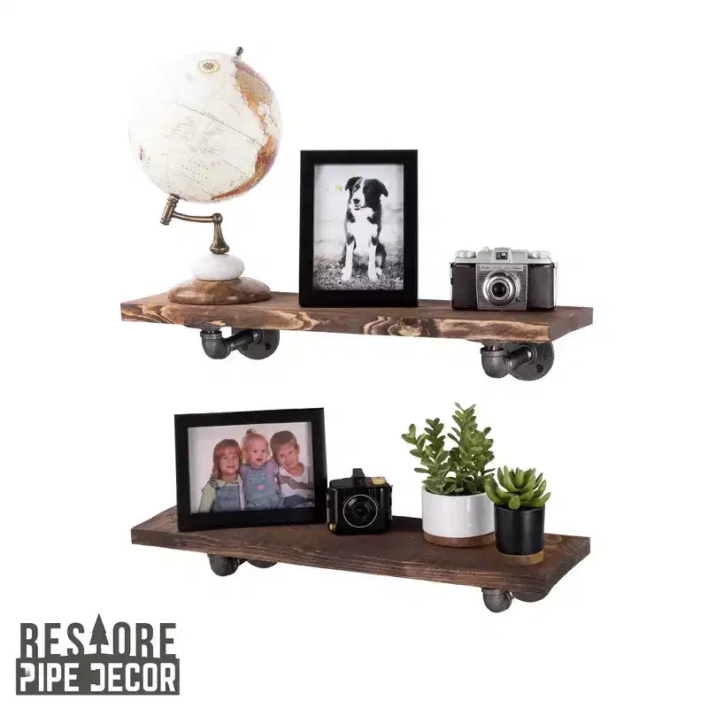 Étagères murales tuyau industriel avec supports en L – Marron coucher de soleil, 61 cm, lot de 2