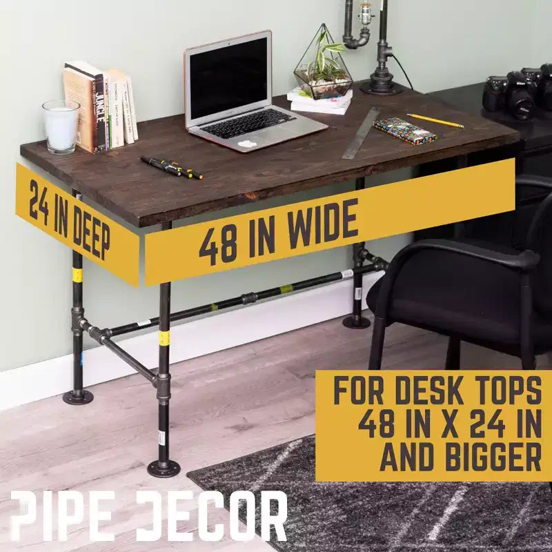 Piétement de bureau industriel en H – Acier et pin, bureau à domicile, 76,2 cm H x 106,7 cm L