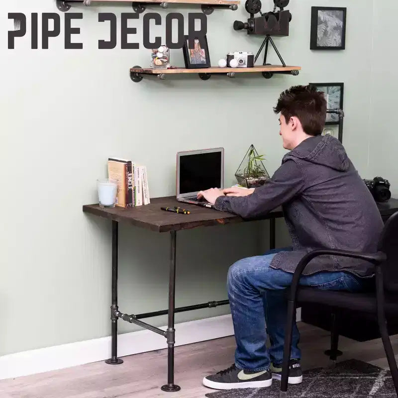 Piétement de bureau industriel en H – Acier et pin, bureau à domicile, 76,2 cm H x 106,7 cm L