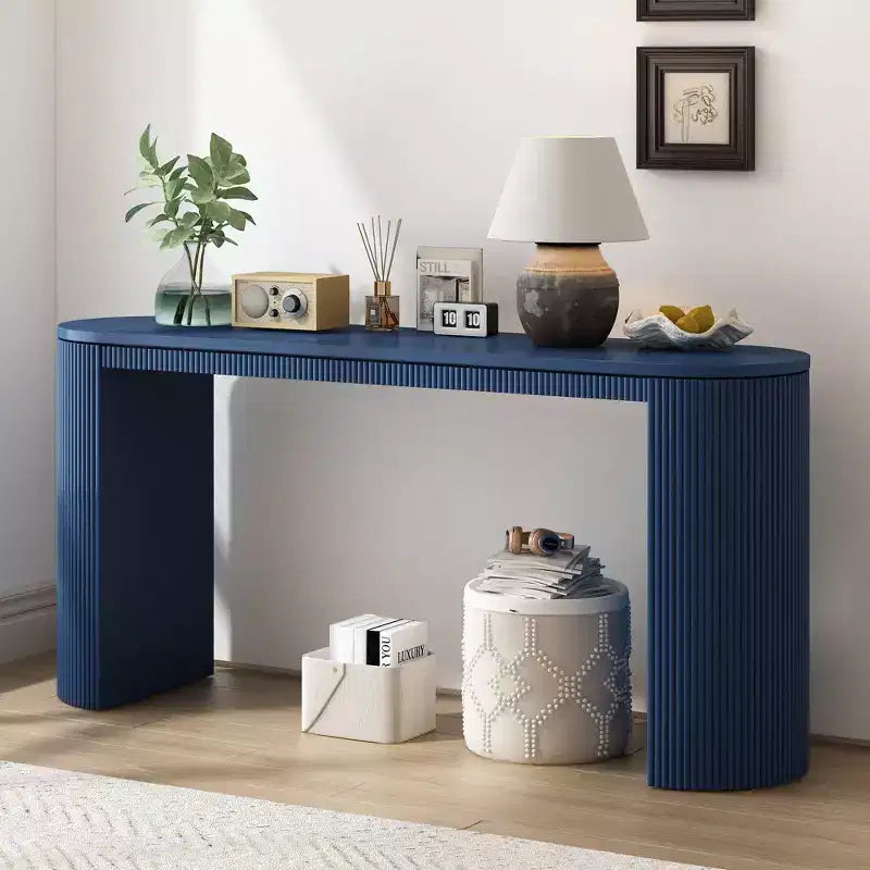 Console moderne pour entrée avec pieds incurvés et plateau à rayures verticales - Marron, 150 cm