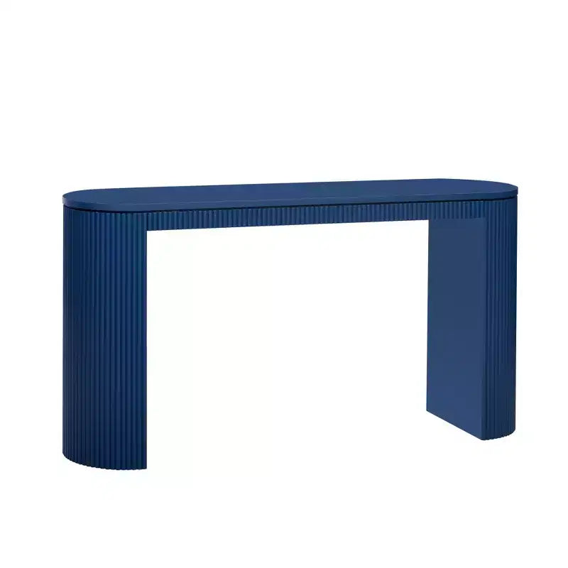 Console moderne pour entrée avec pieds incurvés et plateau à rayures verticales - Marron, 150 cm