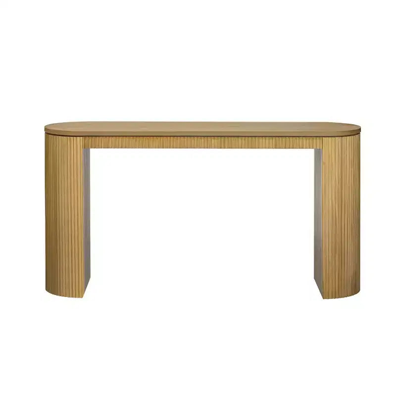 Console moderne pour entrée avec pieds incurvés et plateau à rayures verticales - Marron, 150 cm