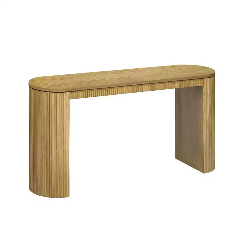 Console moderne pour entrée avec pieds incurvés et plateau à rayures verticales - Marron, 150 cm