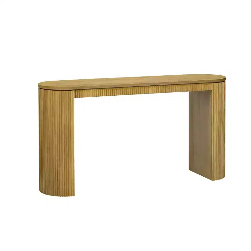 Console moderne pour entrée avec pieds incurvés et plateau à rayures verticales - Marron, 150 cm