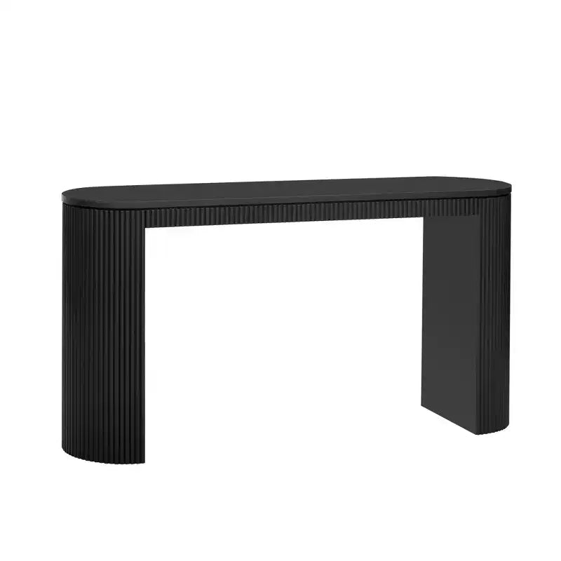 Console moderne pour entrée avec pieds incurvés et plateau à rayures verticales - Marron, 150 cm