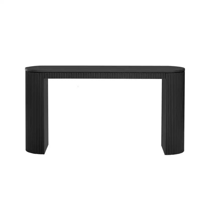 Console moderne pour entrée avec pieds incurvés et plateau à rayures verticales - Marron, 150 cm