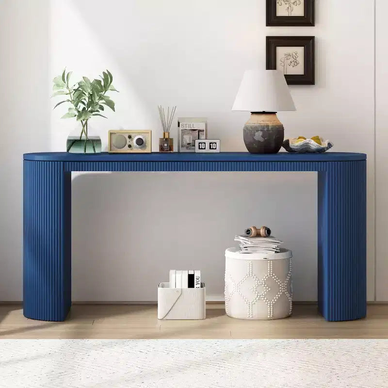 Console moderne pour entrée avec pieds incurvés et plateau à rayures verticales - Marron, 150 cm