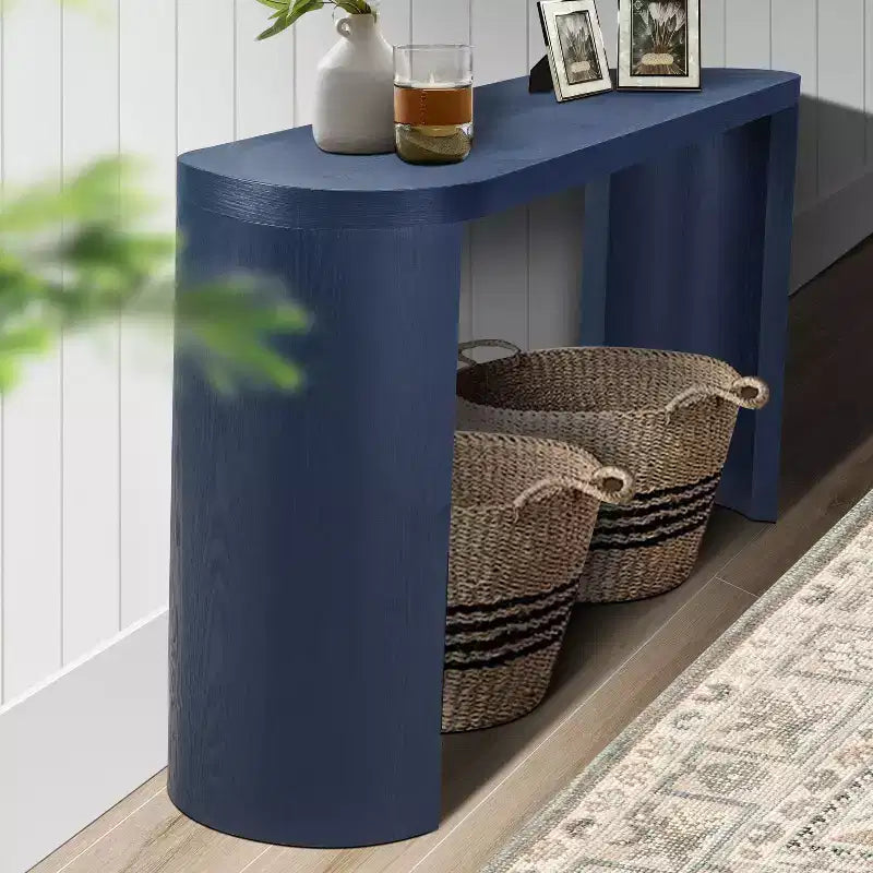 Console minimaliste 150 cm avec pieds incurvés et plateau épais - Bleu