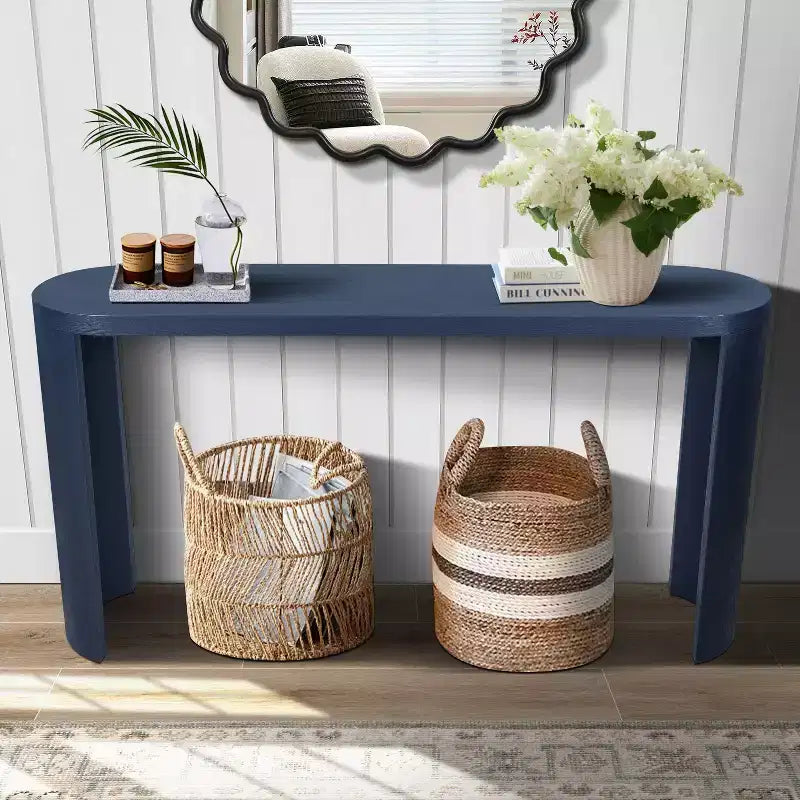 Console minimaliste 150 cm avec pieds incurvés et plateau épais - Bleu