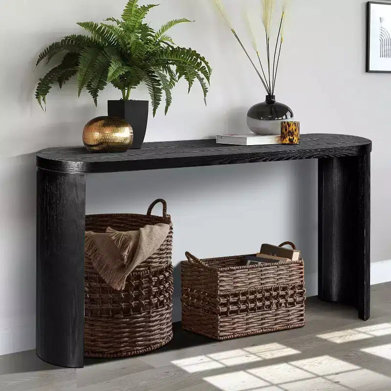 Console minimaliste 150 cm avec pieds incurvés et plateau épais - Bleu