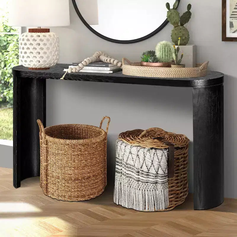 Console minimaliste 150 cm avec pieds incurvés et plateau épais - Bleu