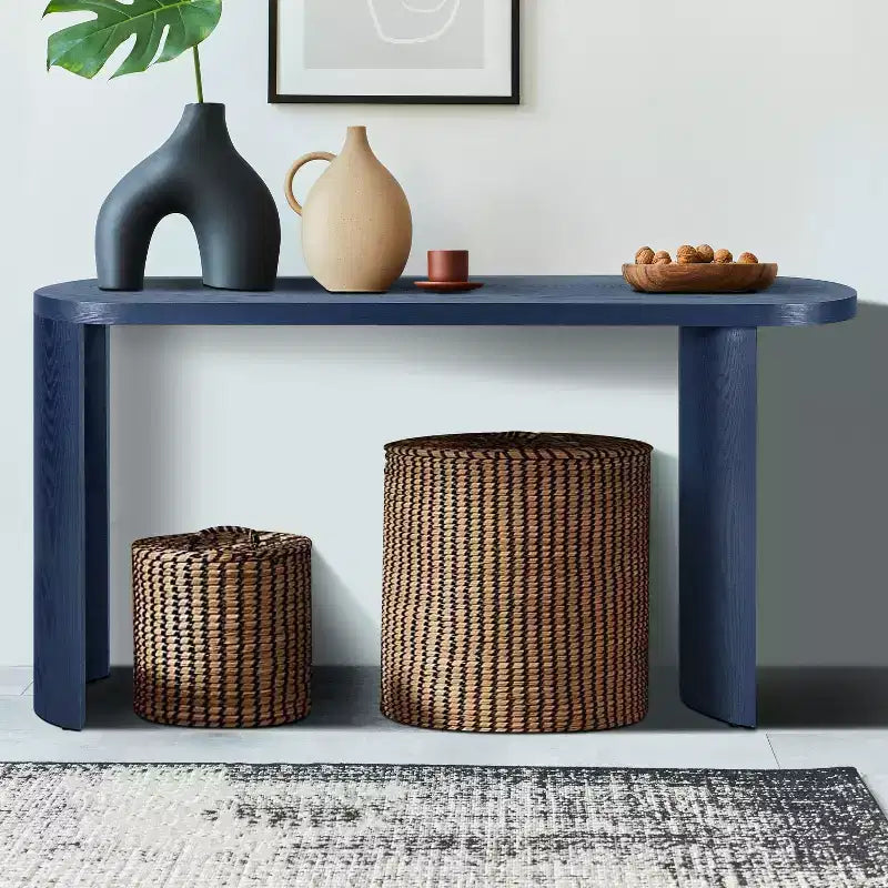 Console minimaliste 150 cm avec pieds incurvés et plateau épais - Bleu