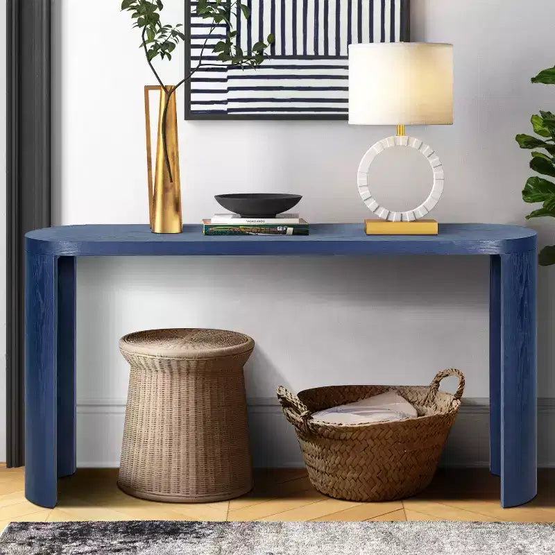 Console minimaliste 150 cm avec pieds incurvés et plateau épais - Bleu