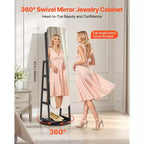 Meuble à bijoux pivotant à 360° de 160 cm avec miroir pleine longueur et serrure - Noir