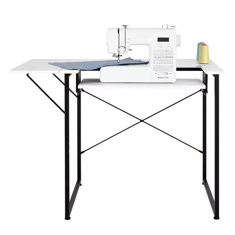 VEVOR Sewing Table, Multipurpose Sewing Machine Table with Foldable Side Shelf, Adjustable Shelf, Steel Legs, White