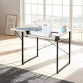 Table de couture multifonctionnelle avec étagère pliable et pieds en acier, blanche