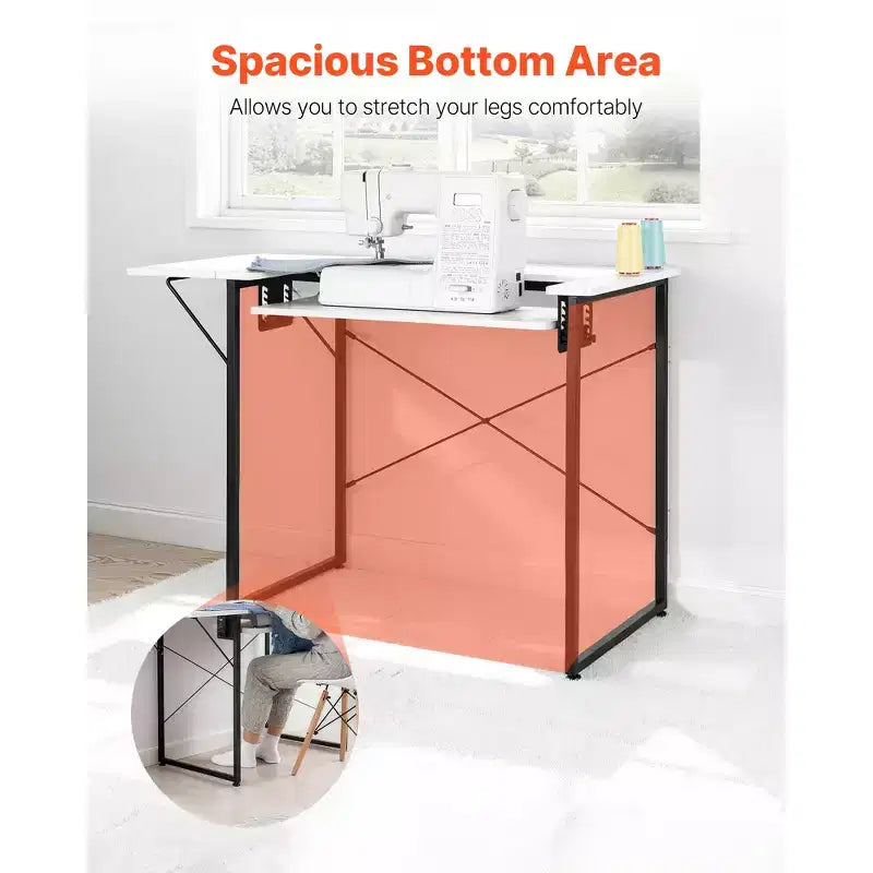 Table de couture multifonctionnelle avec étagère pliable et pieds en acier, blanche