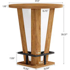 Table de bar haute ronde de 100 cm avec repose-pieds en métal - Table de bistrot marron
