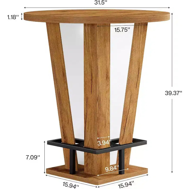 Table de bar haute ronde de 100 cm avec repose-pieds en métal - Table de bistrot marron
