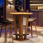 Table de bar haute ronde de 100 cm avec repose-pieds en métal - Table de bistrot marron