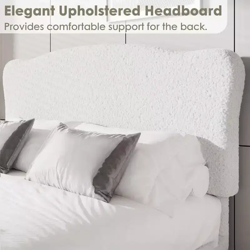 Cadre de lit plateforme rembourré pour enfants - Tête de lit mignonne, douce ou en bouclette - Support robuste à lattes en bois - Silencieux, aucun sommier tapissier requis