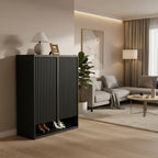 Meuble à chaussures moderne en bois de 80 cm avec étagères réglables, porte cannelée, grand organisateur de chaussures pour entrée, peut contenir 25-30 paires, pour couloir ou salon