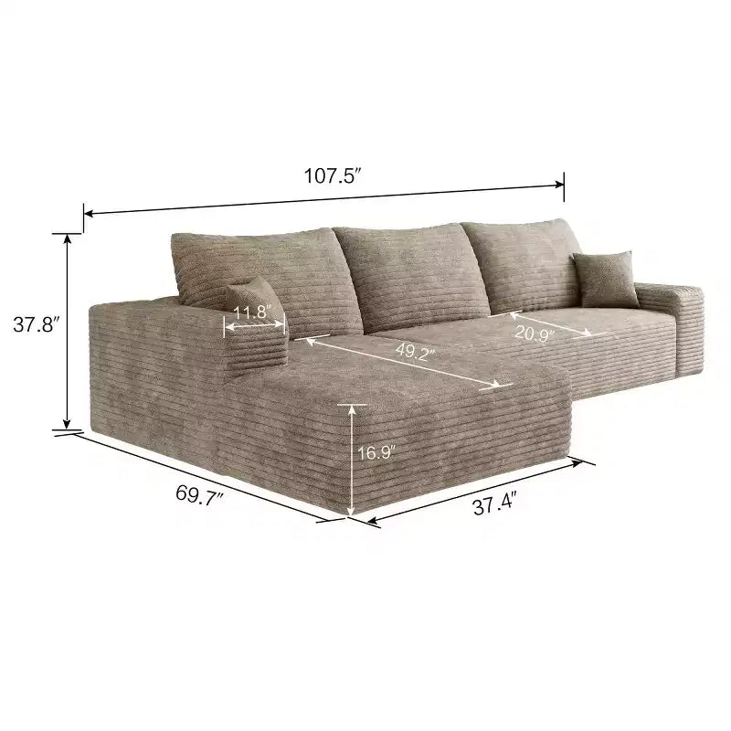 Canapé d'angle modulable L-Cloud de 272 cm avec méridienne - Canapé modulable à assise profonde