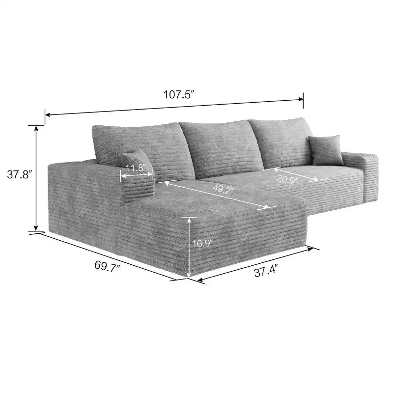 Canapé d'angle modulable L-Cloud de 272 cm avec méridienne - Canapé modulable à assise profonde