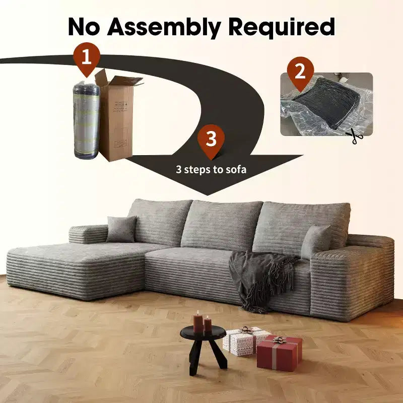 Canapé d'angle modulable L-Cloud de 272 cm avec méridienne - Canapé modulable à assise profonde
