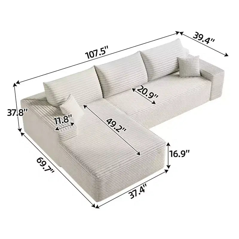 Canapé d'angle modulable L-Cloud de 272 cm avec méridienne - Canapé modulable à assise profonde