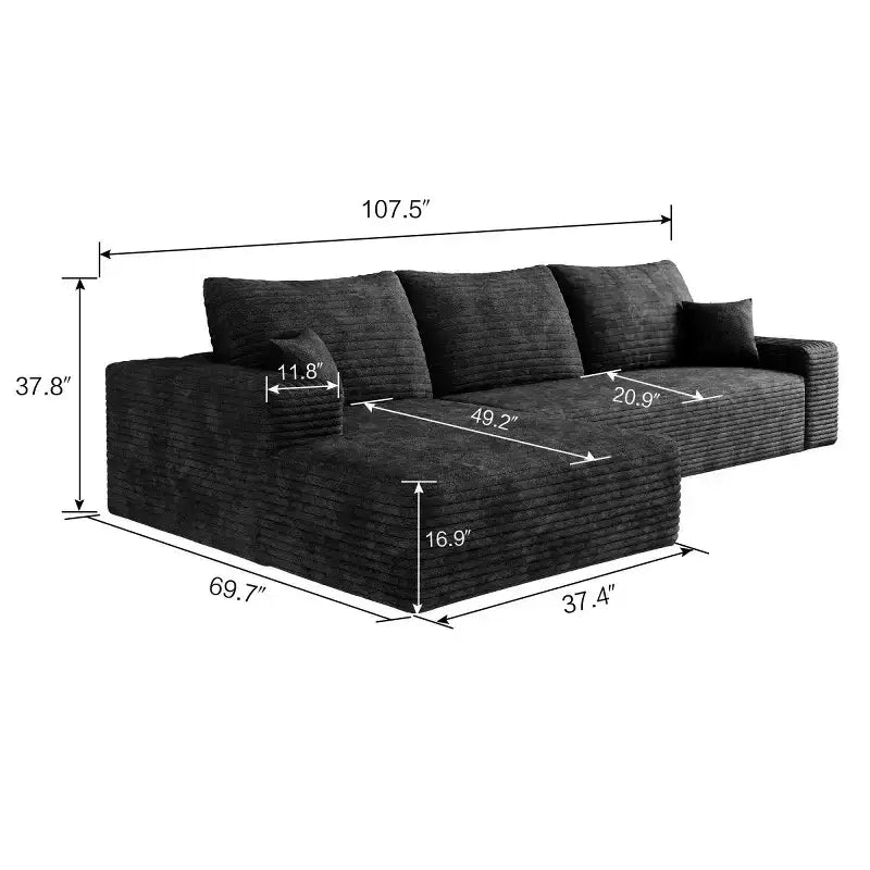 Canapé d'angle modulable L-Cloud de 272 cm avec méridienne - Canapé modulable à assise profonde