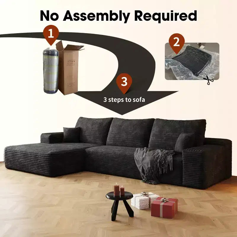 Canapé d'angle modulable L-Cloud de 272 cm avec méridienne - Canapé modulable à assise profonde