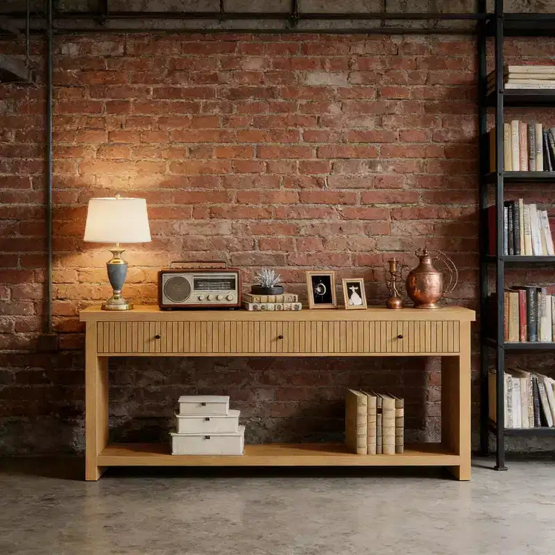 Console en chêne sauvage minimaliste japonaise de 180 cm avec 3 tiroirs