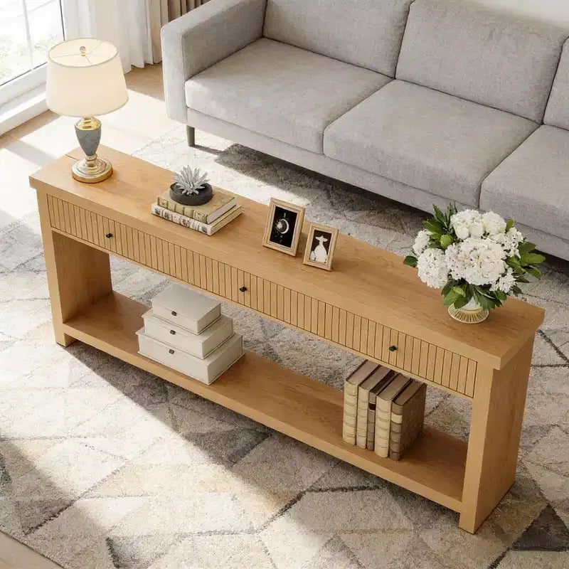 Console en chêne sauvage minimaliste japonaise de 180 cm avec 3 tiroirs