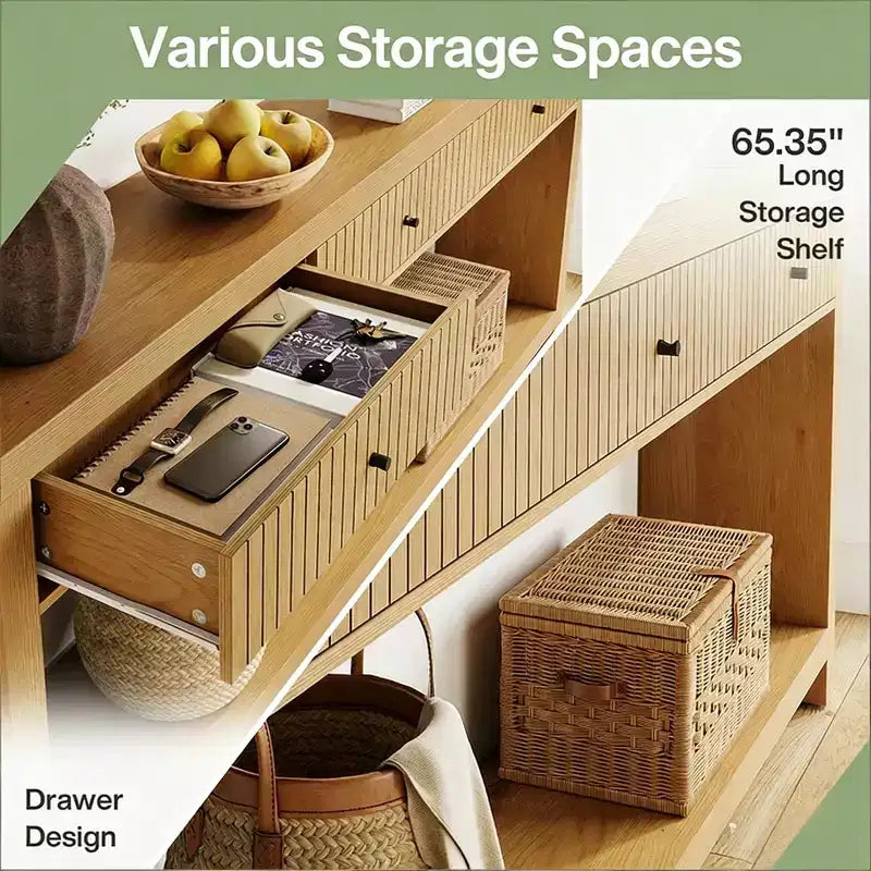 Console en chêne sauvage minimaliste japonaise de 180 cm avec 3 tiroirs