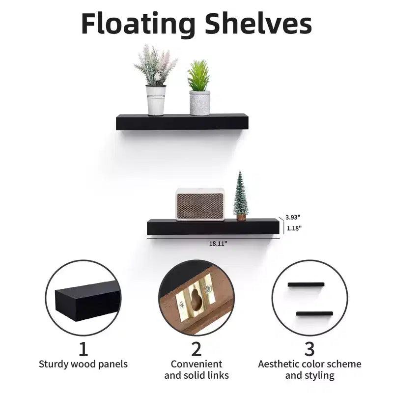 Étagères murales flottantes avec supports invisibles - Rangement en bois pour toute pièce, Multicolore