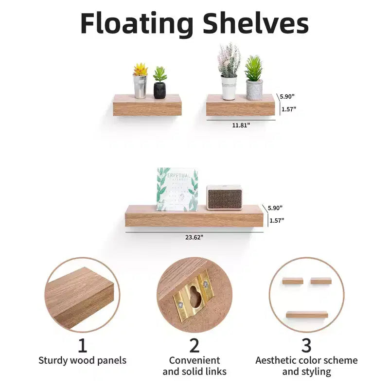 Étagères murales flottantes avec supports invisibles - Rangement en bois pour toute pièce, Multicolore