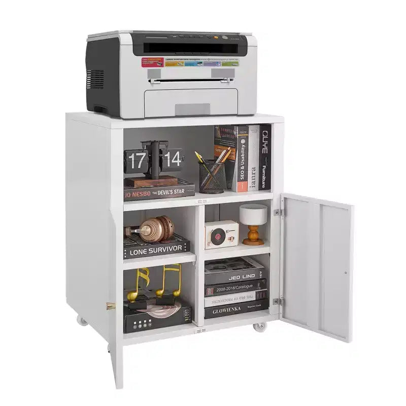 Meuble d'imprimante métallique mobile robuste avec 2 portes et étagère de rangement, support d'imprimante sous le bureau, meuble de classement roulant pour bureau à domicile, garage, atelier