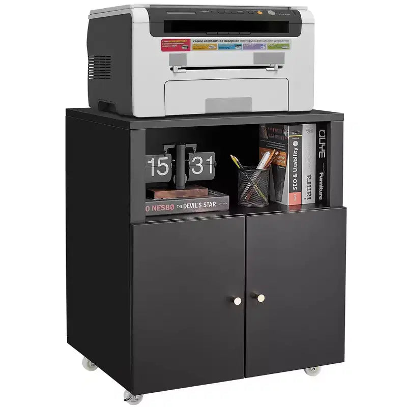 Heavy Duty Mobile Metal Printer Cabinet with 2 Doors & Storage Shelf, Under Desk Printer Stand, Rolling File Cabinet for Home Office,Garage, Workshop